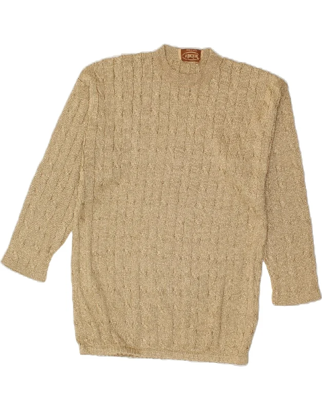 Warehouse Sale VINTAGE Womens Crew Neck Jumper Sweater UK 16 Large Gold Cupro