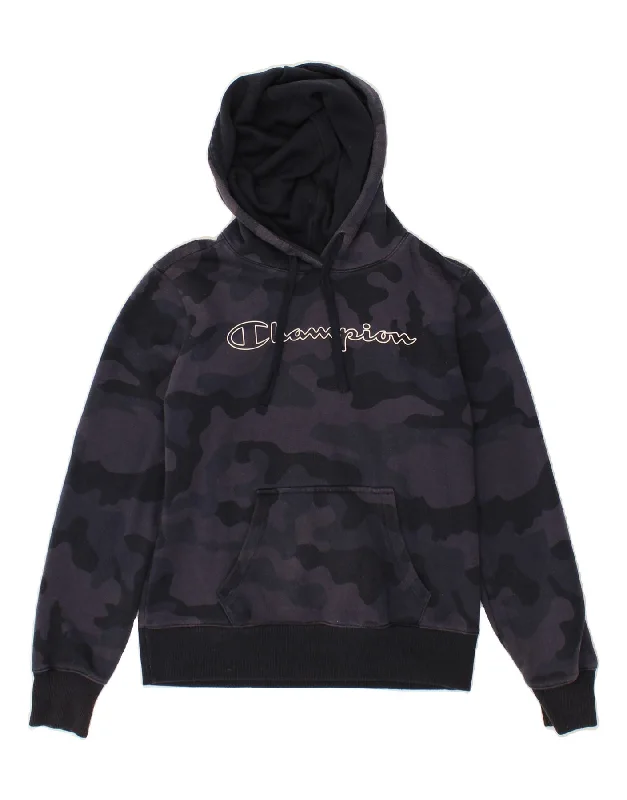 Today’s Deal CHAMPION Womens Graphic Hoodie Jumper UK 14 Medium Navy Blue Camouflage