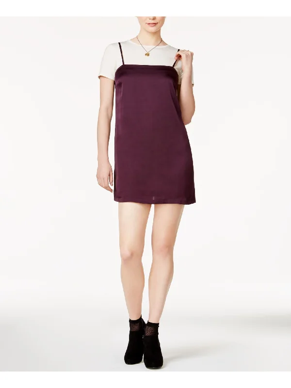 Huge Discounts KENSIE Womens Layered-look Slip Short Sleeve Jewel Neck Dress