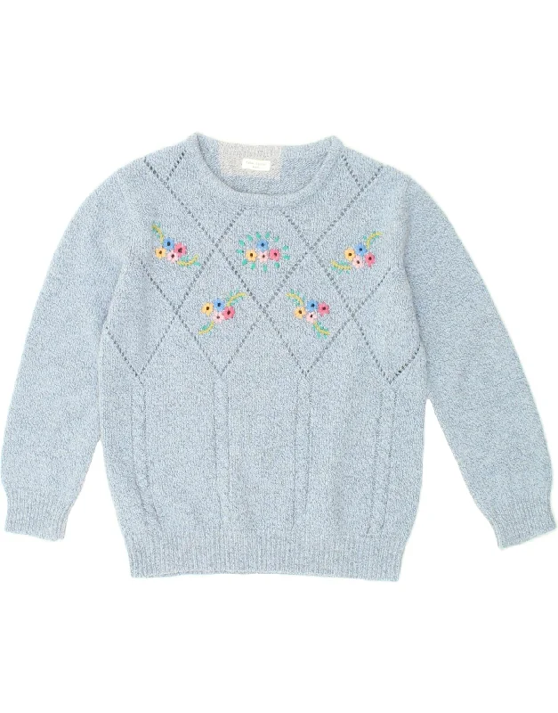 Online Only VINTAGE Womens Boat Neck Jumper Sweater UK 14 Large Blue Floral