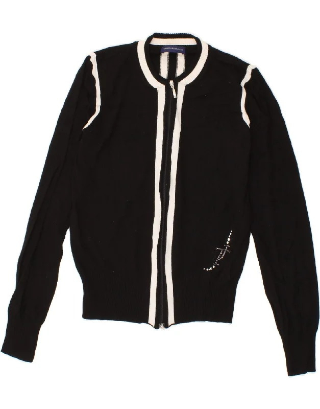 TIME-Limited Offer TRUSSARDI JEANS Womens Crop Cardigan Sweater UK 6 XS Black Colourblock TIME-Limited Offer TRUSSARDI JEANS Womens Crop Cardigan Sweater UK 6 XS Black Colourblock