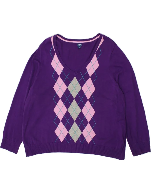 Price Reduction IZOD Womens V-Neck Jumper Sweater UK 22 3XL Purple Argyle/Diamond Cotton Price Reduction IZOD Womens V-Neck Jumper Sweater UK 22 3XL Purple Argyle/Diamond Cotton