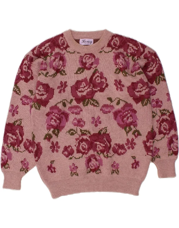 Can't Miss VINTAGE Womens Crew Neck Jumper Sweater One Size Pink Floral Acrylic