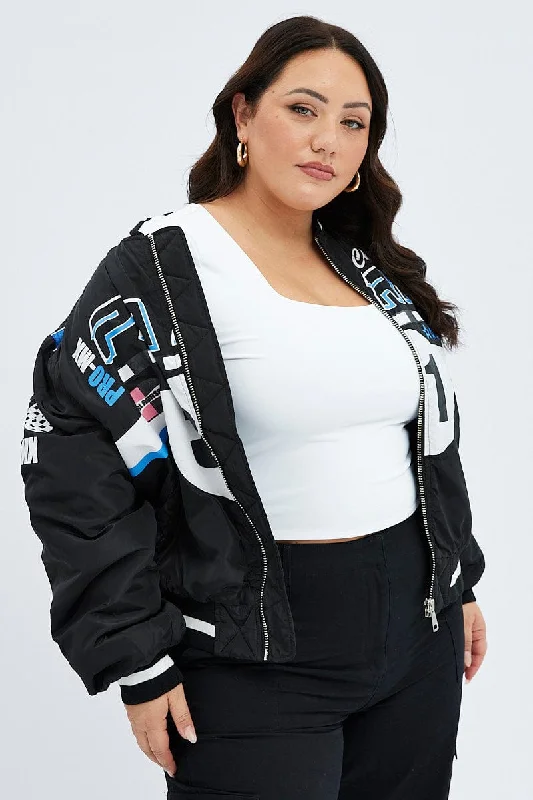 Warehouse Sale Black Motocross Jacket Bomber Padded Logo