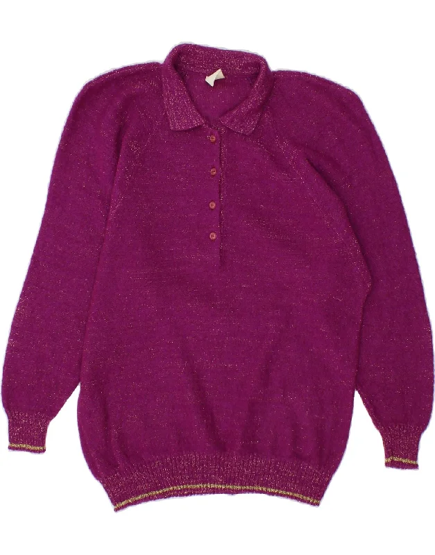 Weekend Deal VINTAGE Womens Polo Neck Jumper Sweater IT 42 Medium Purple