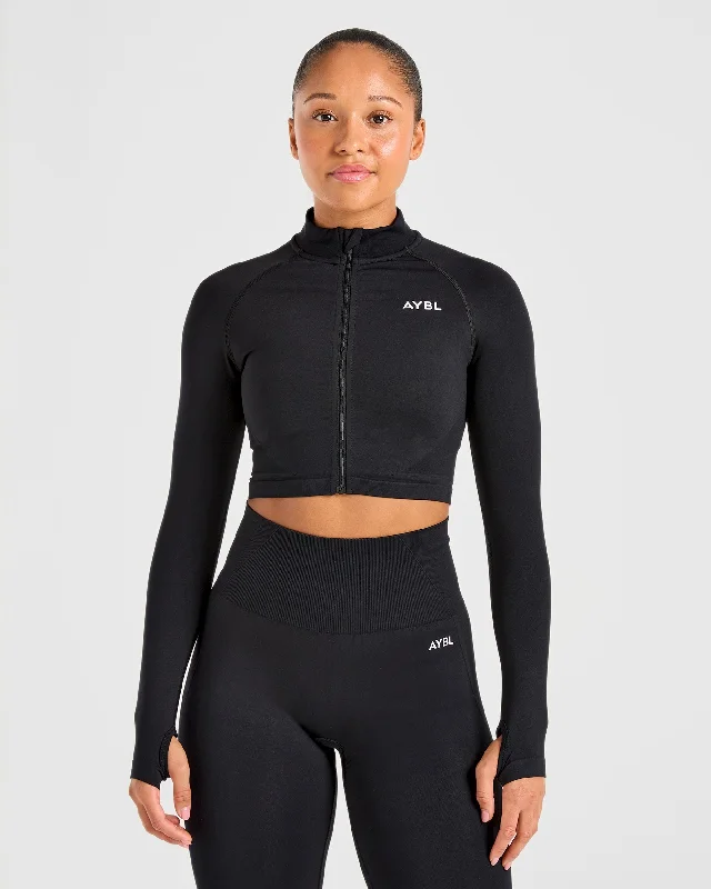 Special Discount Empower Seamless Crop Zip Jacket - Black