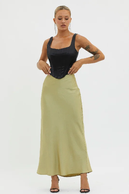 Now or Never Guiding Light Midi Skirt Light Green