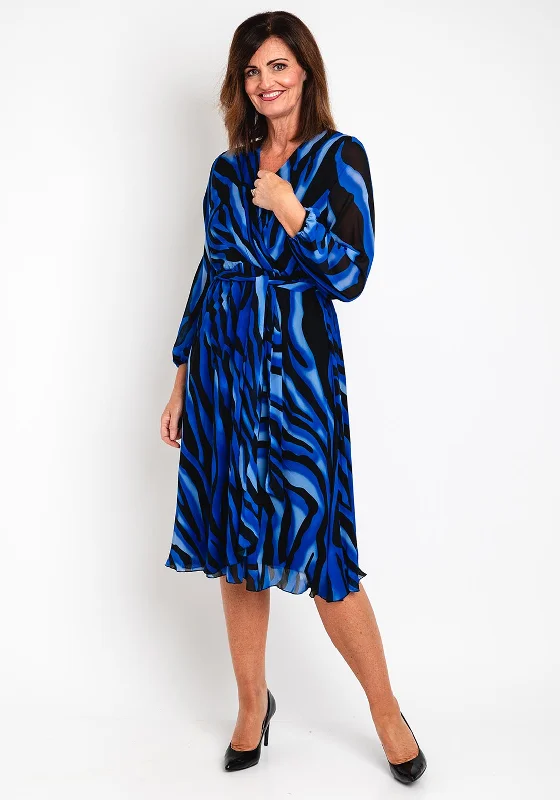 Special Promotion Coco Doll Tiger Pattern A-line Midi Dress, Royal Blue