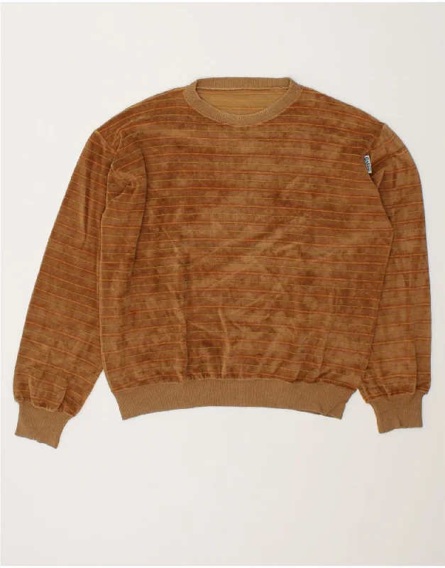 Lowest Prices VINTAGE Womens Crew Neck Jumper Sweater UK 16 Large Brown Striped