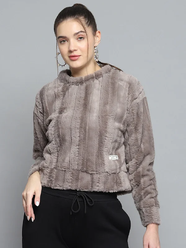 Big Discounts Women Grey Solid Round Neck Full Sleeve Sweatshirt