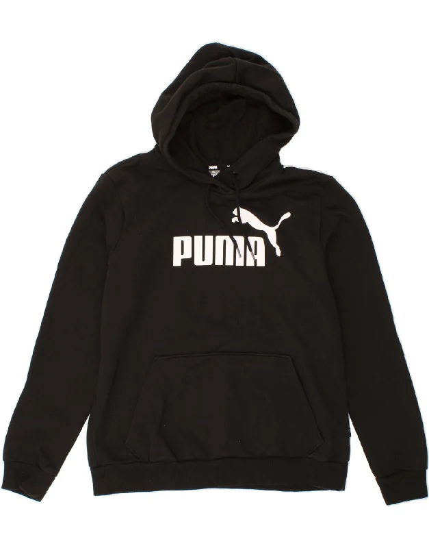 Super Bargain PUMA Womens Graphic Hoodie Jumper UK 14 Medium Black Cotton