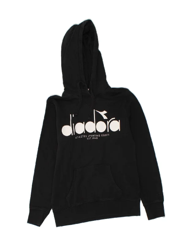 Instant Discount DIADORA Womens Graphic Hoodie Jumper UK 6 XS Black Cotton