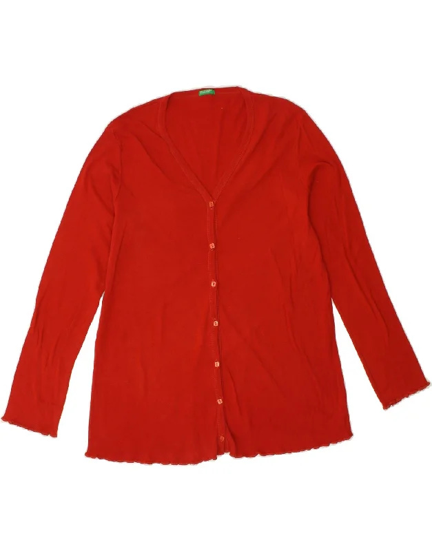 Weekend Deal BENETTON Womens Cardigan Sweater UK 10 Small Red Cotton