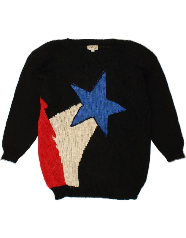 Today’s Deal VINTAGE Womens Batwing Graphic Boat Neck Jumper Sweater UK 14 Medium Black Today’s Deal VINTAGE Womens Batwing Graphic Boat Neck Jumper Sweater UK 14 Medium Black
