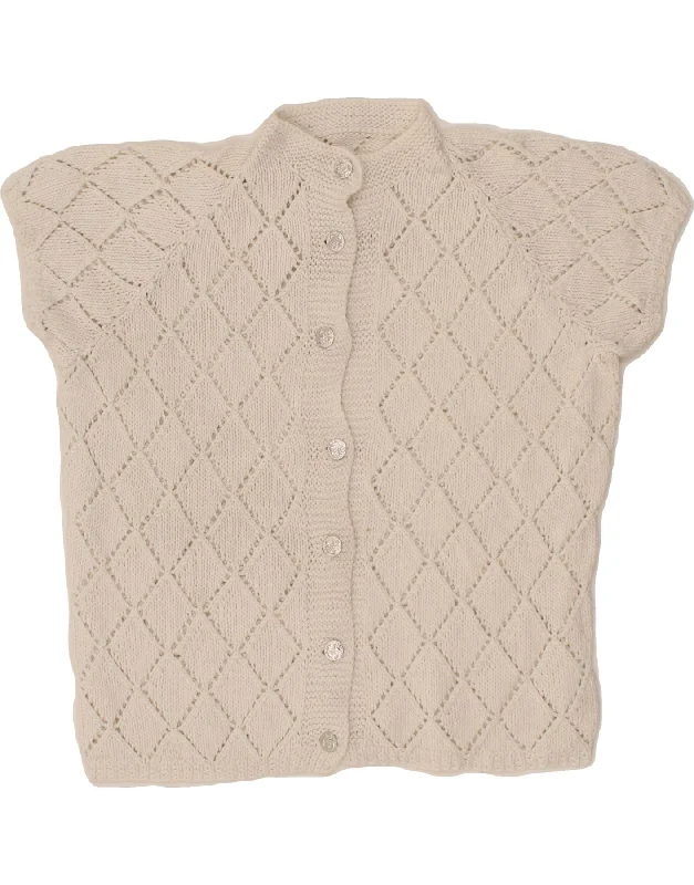Bonus Savings VINTAGE Womens Crop Short Sleeve Cardigan Sweater UK 12 Medium White