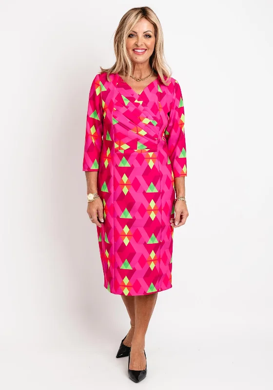 Online Specials Coco Doll Pleated Chest Detail Print Midi Dress, Pink
