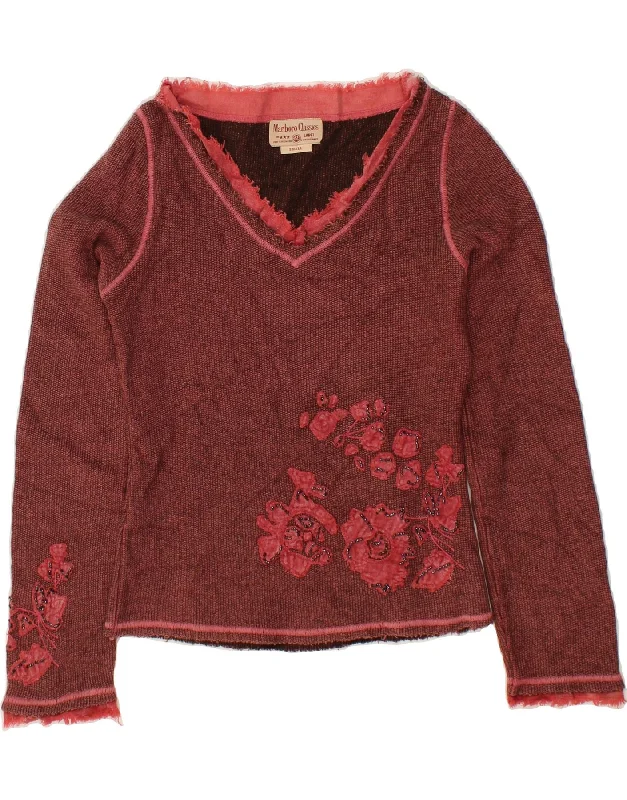 Mega Sale MARLBORO CLASSICS Womens Crop V-Neck Jumper Sweater UK 10 Small Red Cotton