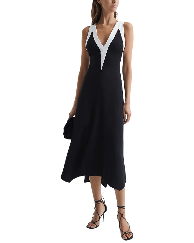 The Best Prices Reiss Autumn Colorblock V Neck Midi Dress
