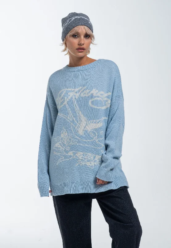 Best Bargains Womens Love Bird Jaquard Knitted Jumper - Blue