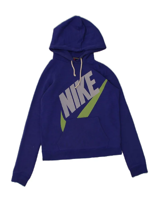 Price Break NIKE Womens Graphic Hoodie Jumper UK 10 Small Blue Cotton