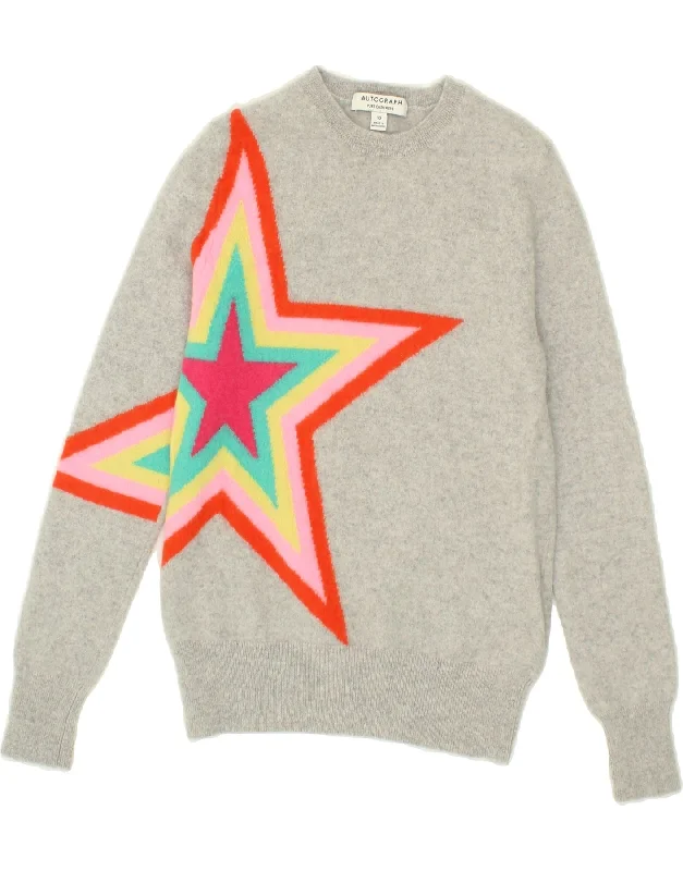 Price Drop Alert AUTOGRAPH  Womens Graphic Crew Neck Jumper Sweater UK 10 Small Grey