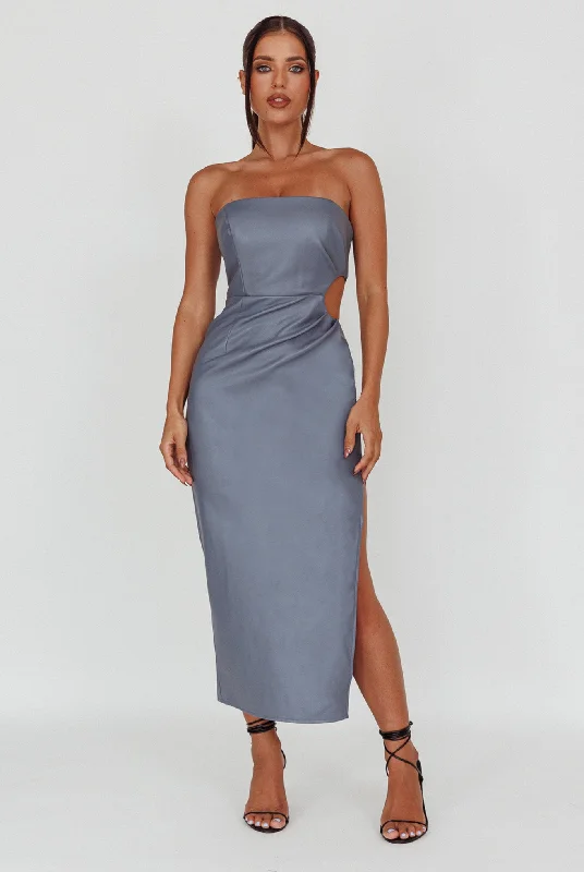 Massive Deals Taking Bets Strapless Midi Dress Leather Midnight Blue
