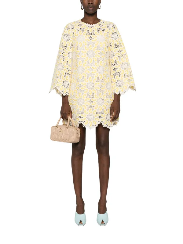 Price Drop Golden Lace Mini Dress In Cream/yellow