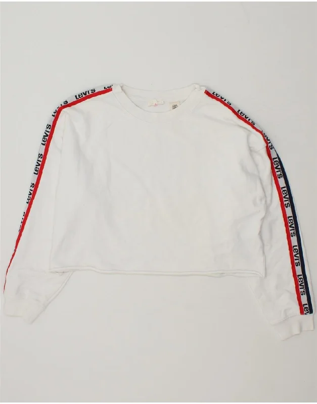 Act Now LEVI'S Womens Oversized Graphic Crop Sweatshirt Jumper UK 16 Large White