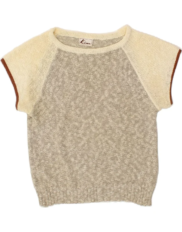 Super Sale VINTAGE Womens Oversized Boat Neck Jumper Sweater IT 40 Small Beige