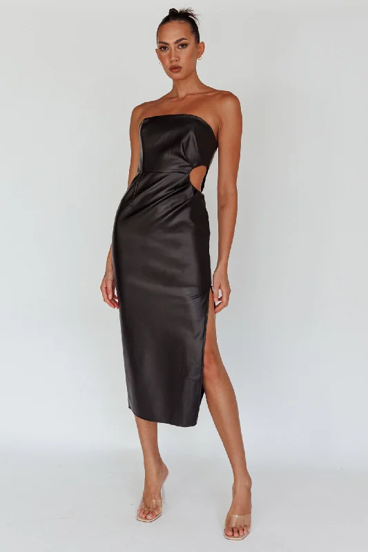 Extra Savings Taking Bets Strapless Midi Dress Leather Black