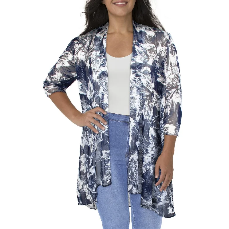 Final Markdown Womens Mesh Printed Duster Blazer