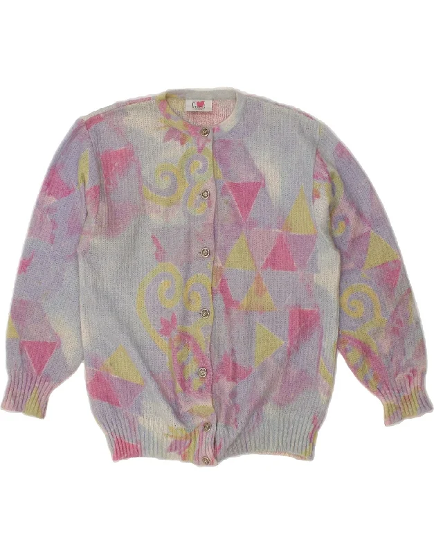 Can't Be Beat VINTAGE Womens Cardigan Sweater UK 18 XL Purple Geometric Nylon