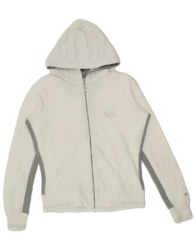 Crazy Deals CHAMPION Womens Zip Hoodie Sweater UK 10 Small White Colourblock Cotton