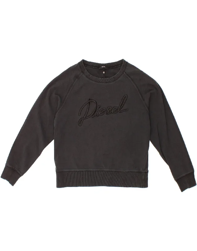 Act Fast DIESEL Womens Crop Graphic Sweatshirt Jumper UK 10 Small Black Cotton
