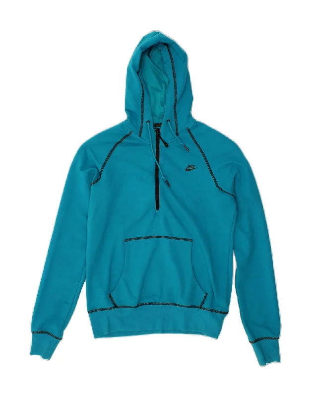 Mega Sale NIKE Womens Zip Neck Hoodie Jumper UK 12/14 Medium Blue Cotton