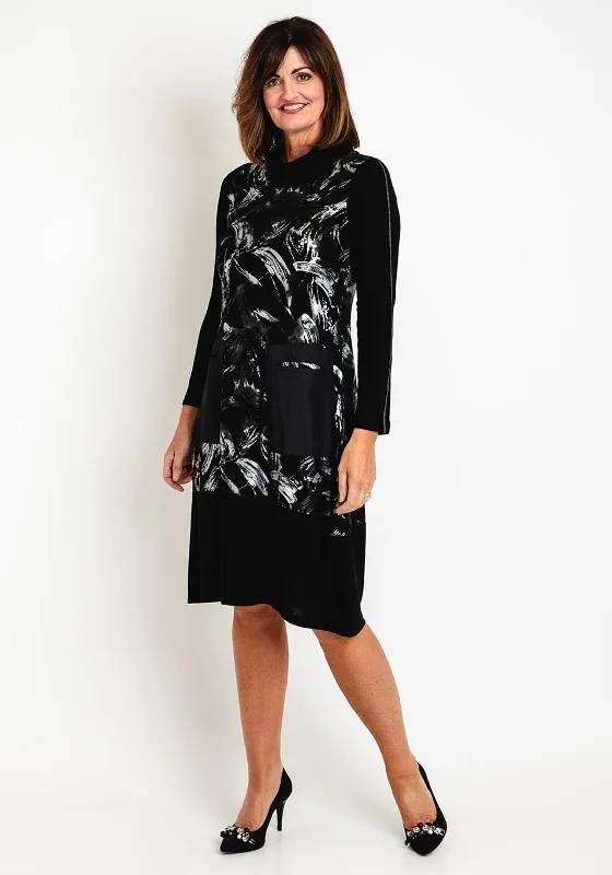 Stock Clearance Dolcezza Shimmer Splatter Print Smock Dress, Black Silver