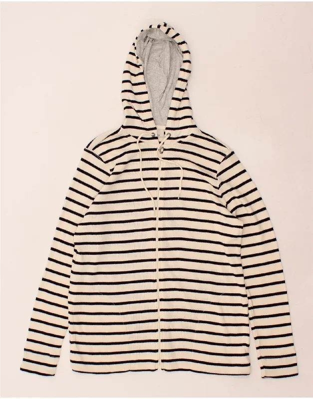 Get It Before It’s Gone L.L.BEAN Womens Zip Hoodie Sweater UK 16 Large White Striped Cotton