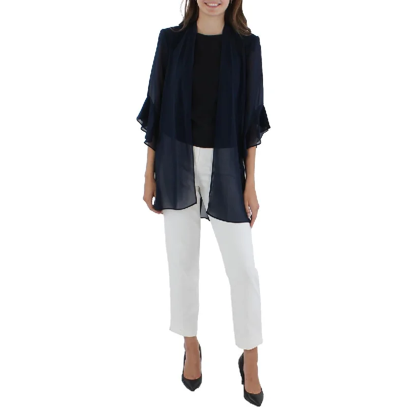 New Arrival Petites Womens Chiffon Sheer Duster Blazer