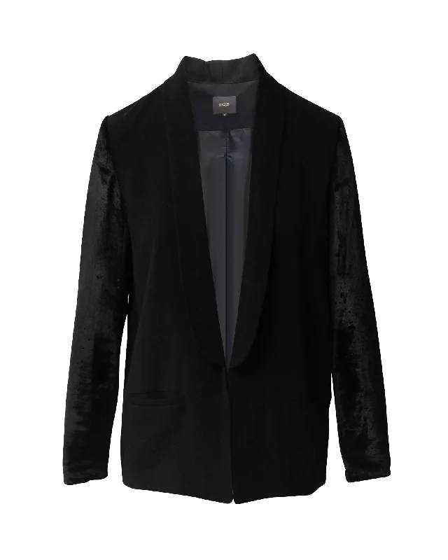 Clearance Event Maje Velvet Sleeve Blazer in Black Acetate
