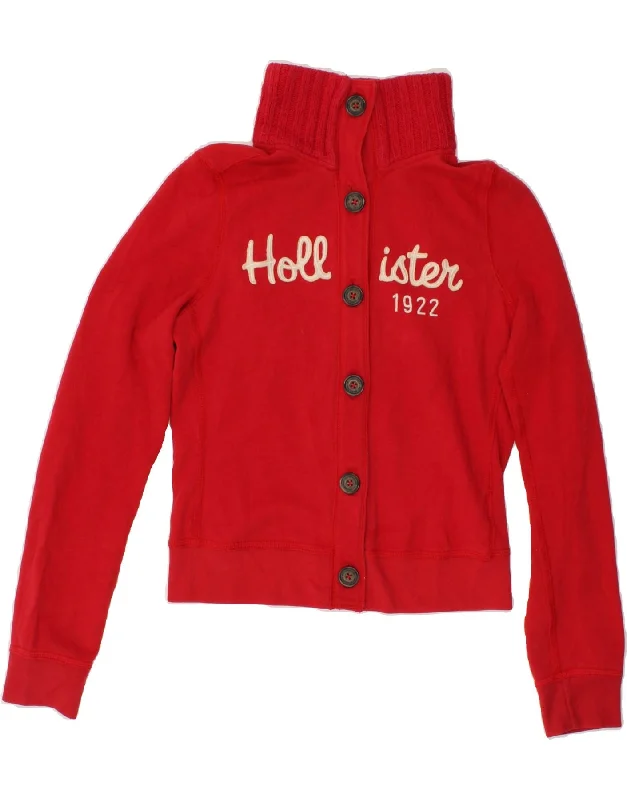 Time-Limited Offer HOLLISTER Womens Graphic Cardigan Sweater UK 10 Small Red Cotton