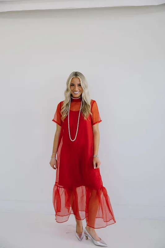 Hurry In Brinley Midi Dress - Red