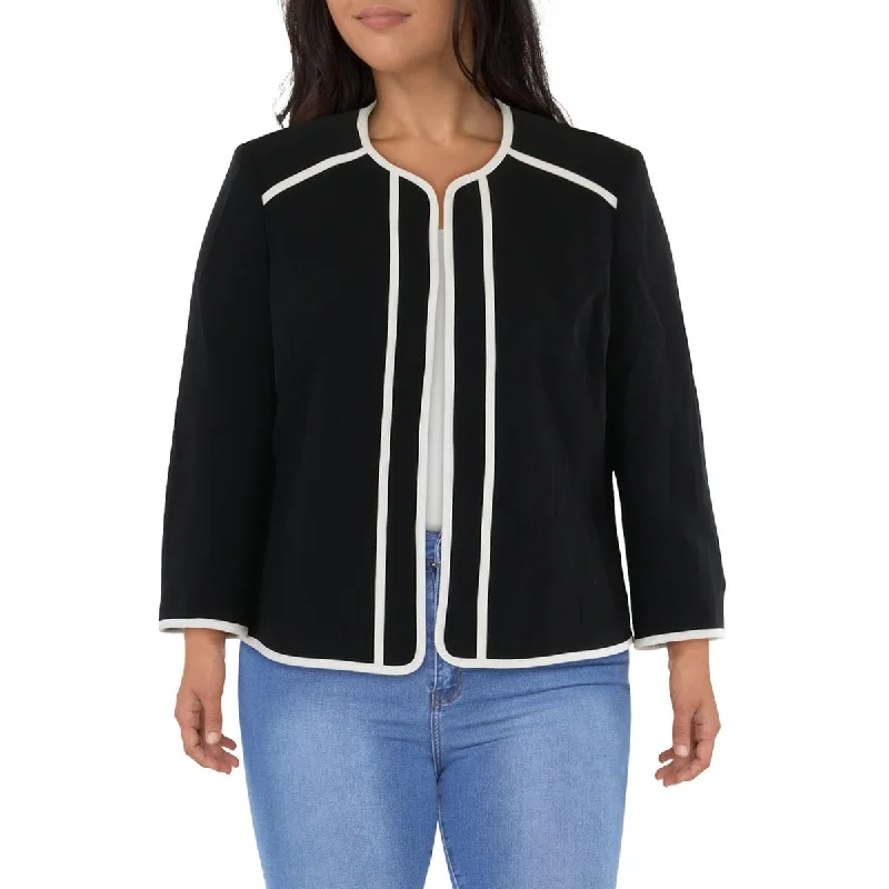 Markdown Madness Plus Julia Womens Knit Framed Collarless Blazer