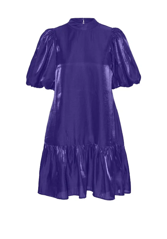 Can't Miss Y.A.S Magnusa Volume Sleeve Tiered Mini Dress, Deep Blue