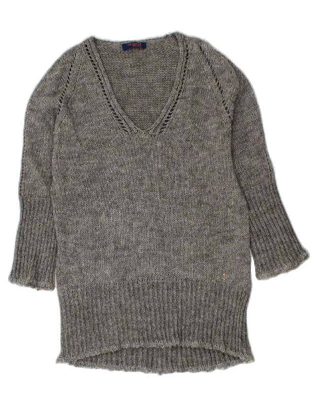 Quick Sale TRUSSARDI JEANS Womens Longline V-Neck Jumper Sweater UK 10 Small Grey