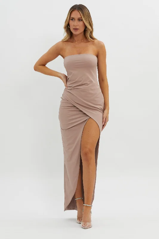 Massive Deals Evette Strapless Split Maxi Dress Tawny