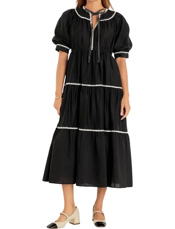 Bargain Prices Embroidery Midi Dress In Black