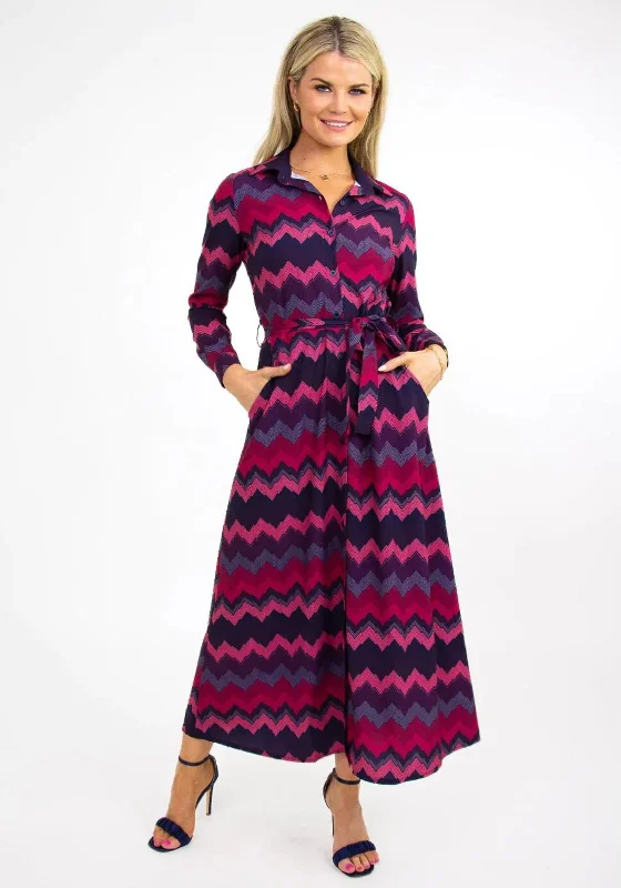 Deep Discounts Kate & Pippa Luca Zig Zag Print Shirt Dress, Plum