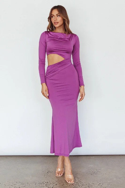 Fantastic Deals Rajah Long Sleeve Cut-Out Midi Dress Purple