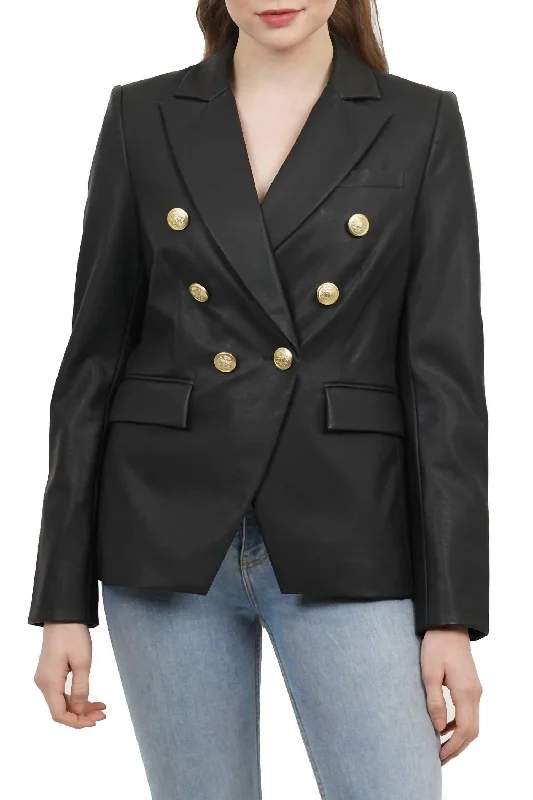 Price Fest Nellie Faux Leather Double Breasted Jacket In Black