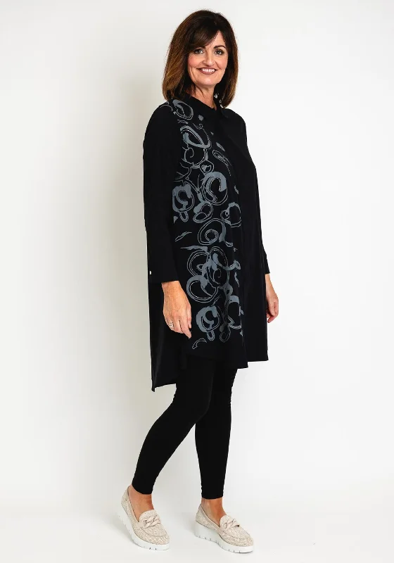 Deal Dash Ever Sassy Swirl Print Long Shirt, Black